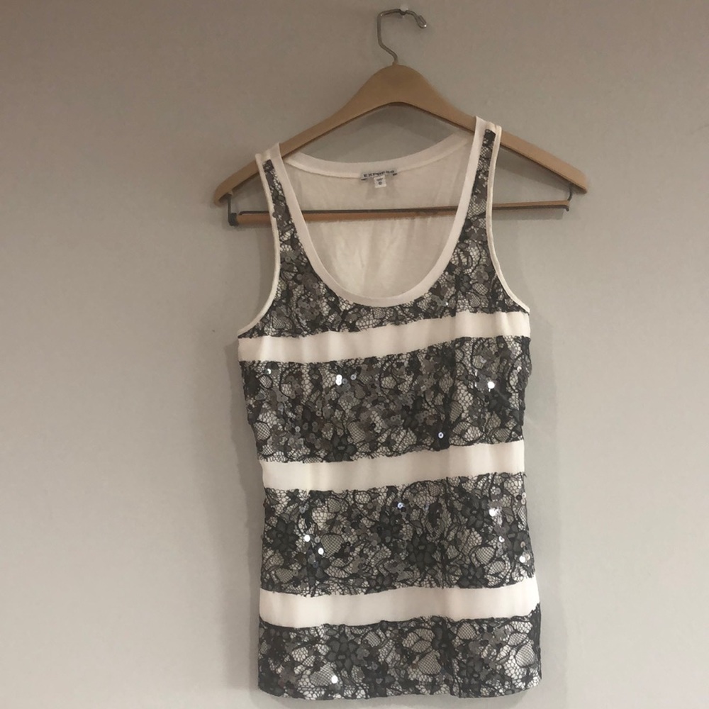 Laced sequins black and white top